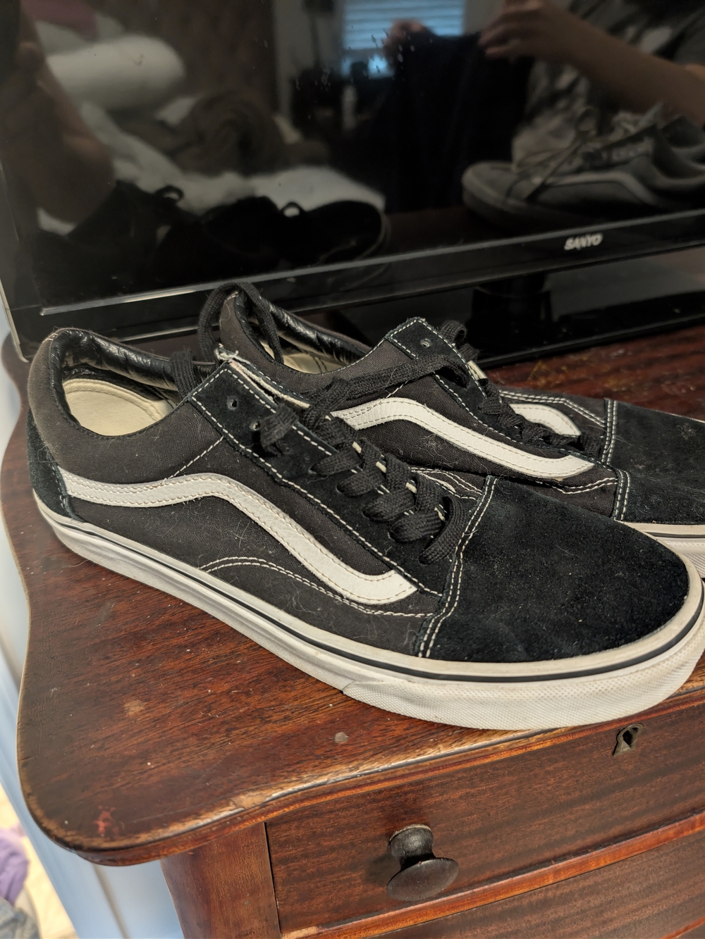 Vans Black Suede Low-Top Sneakers with White Side Stripe